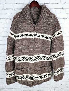 VINTAGE | hand knit zip up cowichan style heavyweight sweater